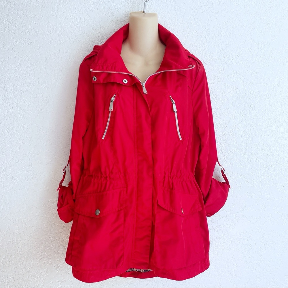 Bcbgeneration Bright Red Utility Rain Jacket Larg… - image 1